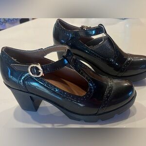 New Dadawen Patent Black Platform Mary Jane Shoes